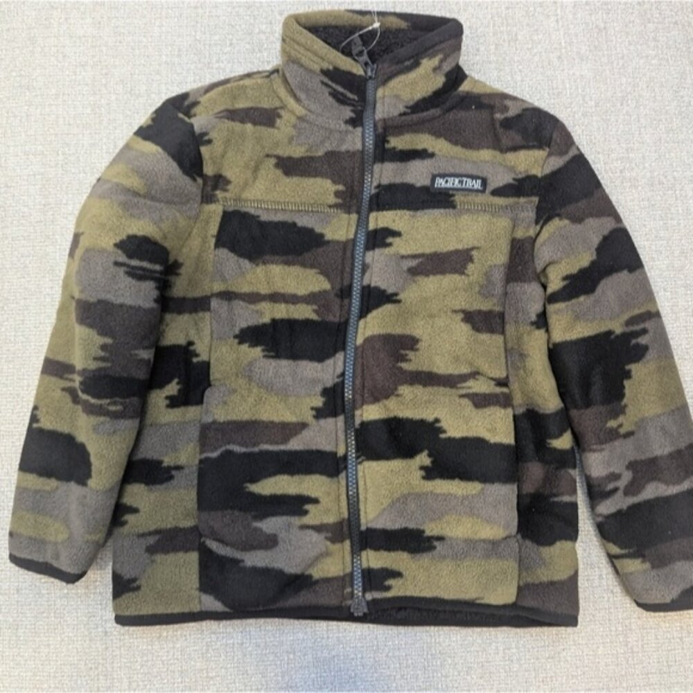 Pacific Trail Black and Green Camo Full Zip Fleece Jacket, size XS 5/6 NWOT